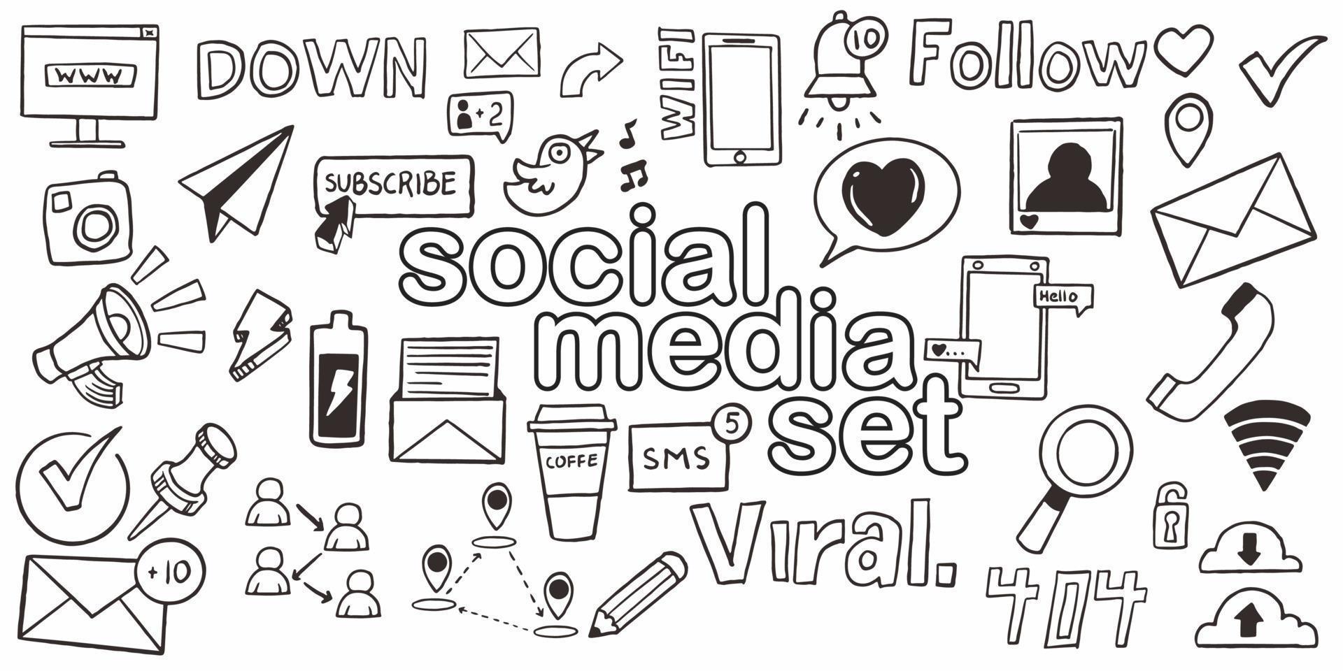 conjunto de mídia social doodle desenhado à mão para promoção de vendas na web vetor