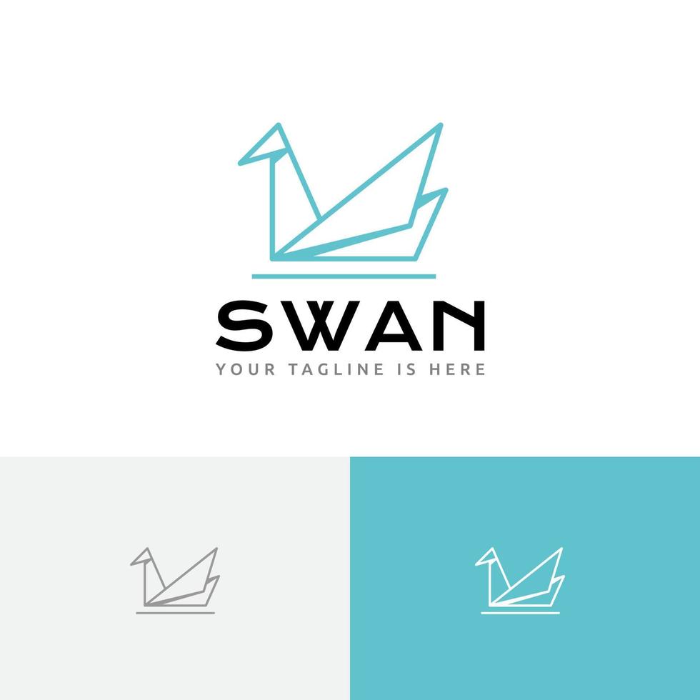 logotipo da linha de estilo de origami de papel de natação de ganso cisne vetor