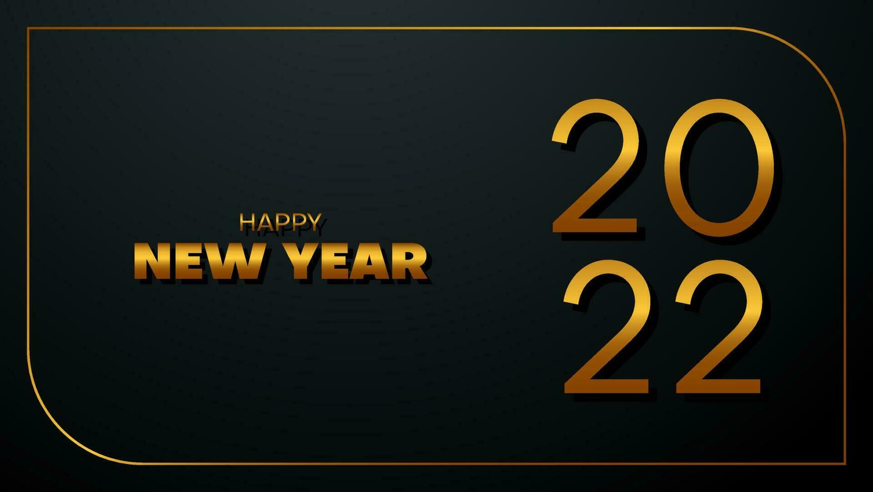 cartão de feliz ano novo 2022 com cor dourada sobre fundo preto metal vetor