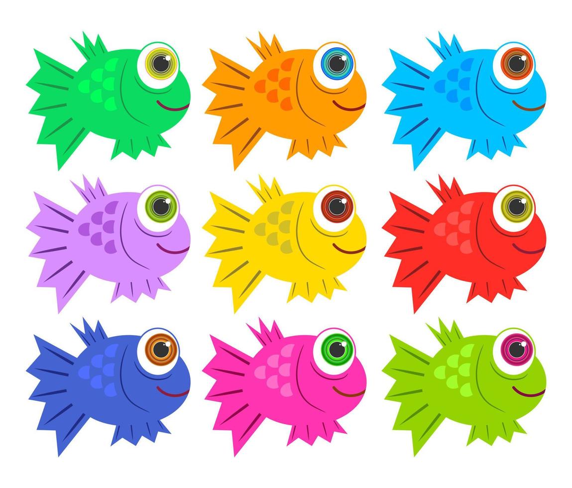 conjunto colorido de peixes de aquário de desenho animado vetor