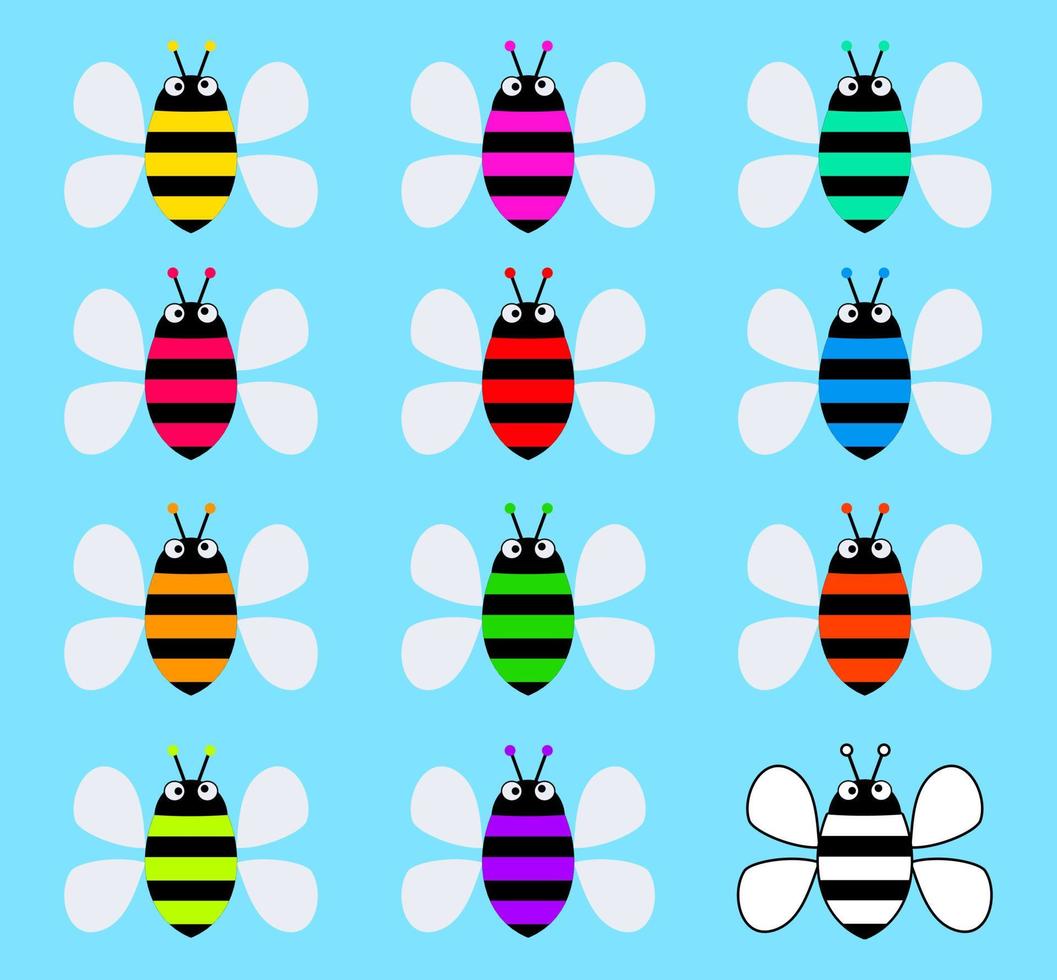 conjunto colorido de abelhas de desenho animado vetor