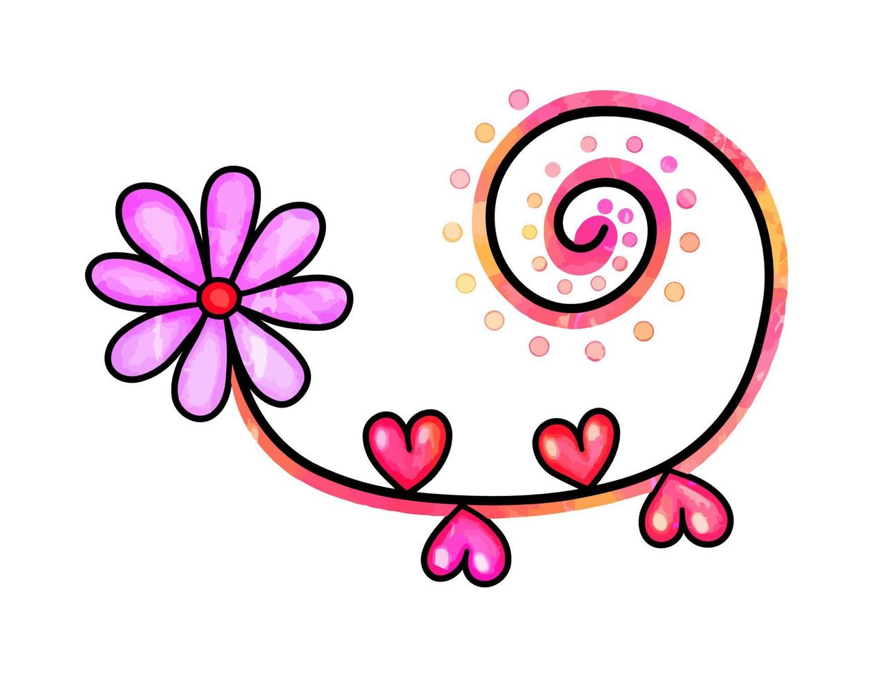 aquarela rosa doodle amor coração flor margarida vetor