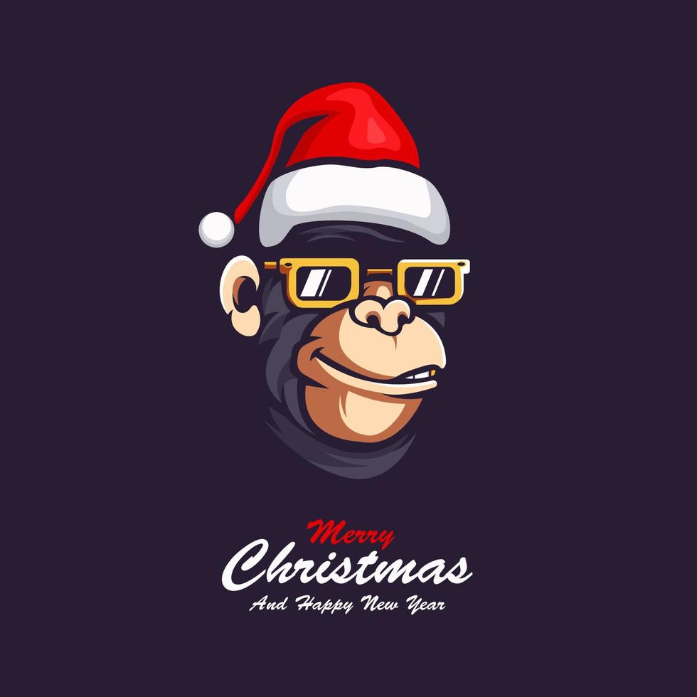 gorila usando um chapéu de Natal, mascote, logotipo, design, ilustração, vetorial vetor