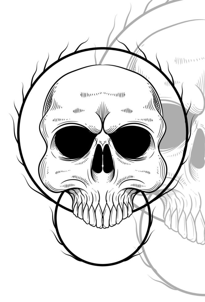 crânio humano com ilustração de arte de raiz vetor