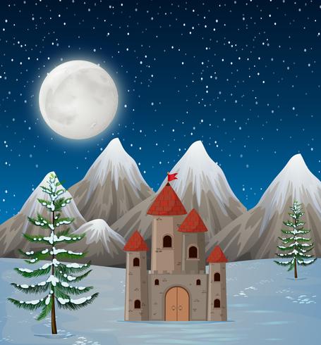 Um castelo na noite de inverno vetor
