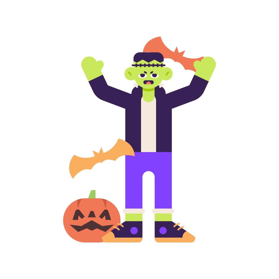 Fantasia de Frankenstein para Halloween com ilustração de gesto feliz vetor