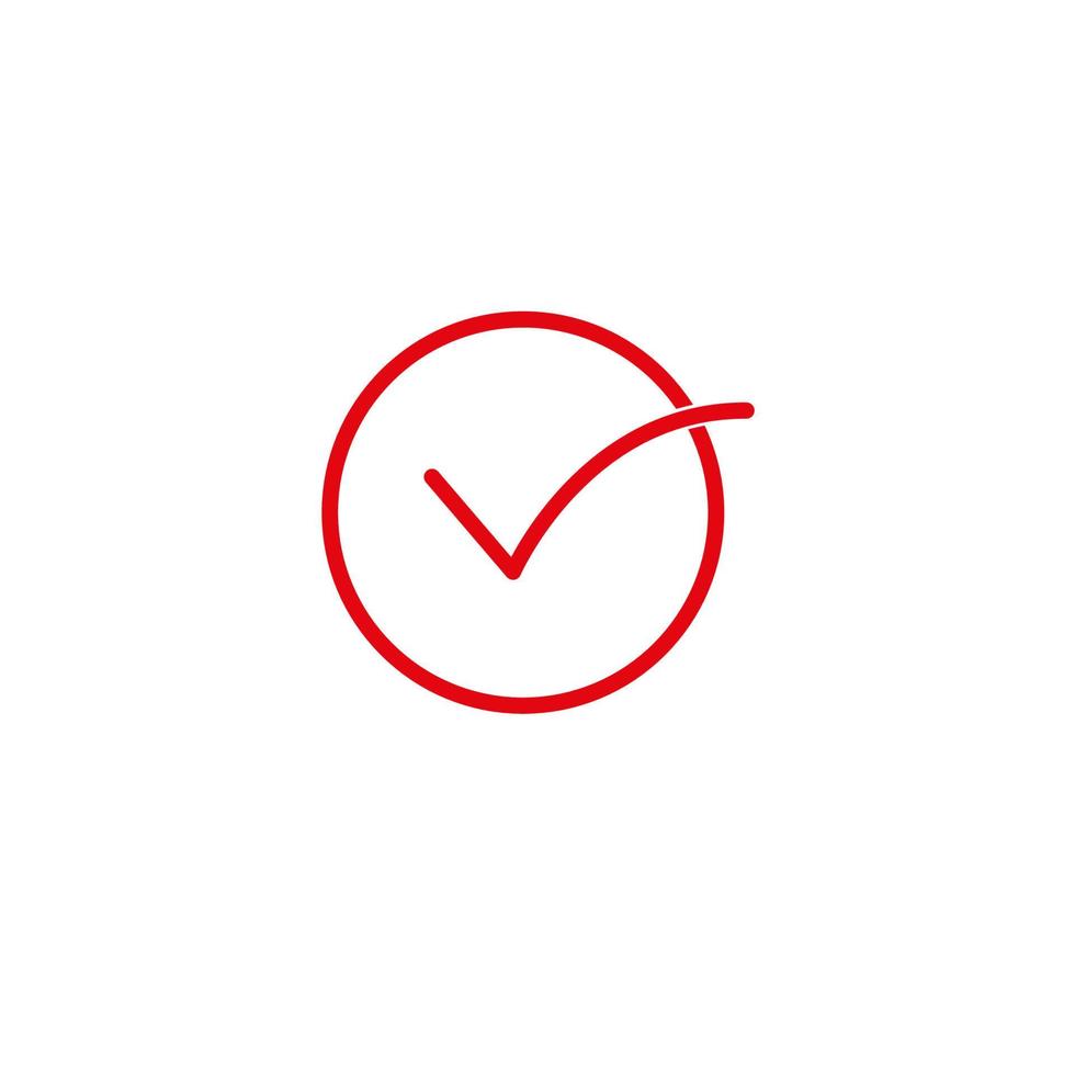 ícone de vetor de marca de seleção de círculo vermelho com design de fundo branco