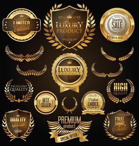 Emblemas e etiquetas de ouro premium de luxo vetor