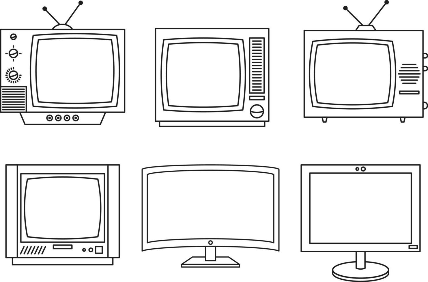 conjunto de ícones de tv retro preto e ícones de tv de novo estilo vetor