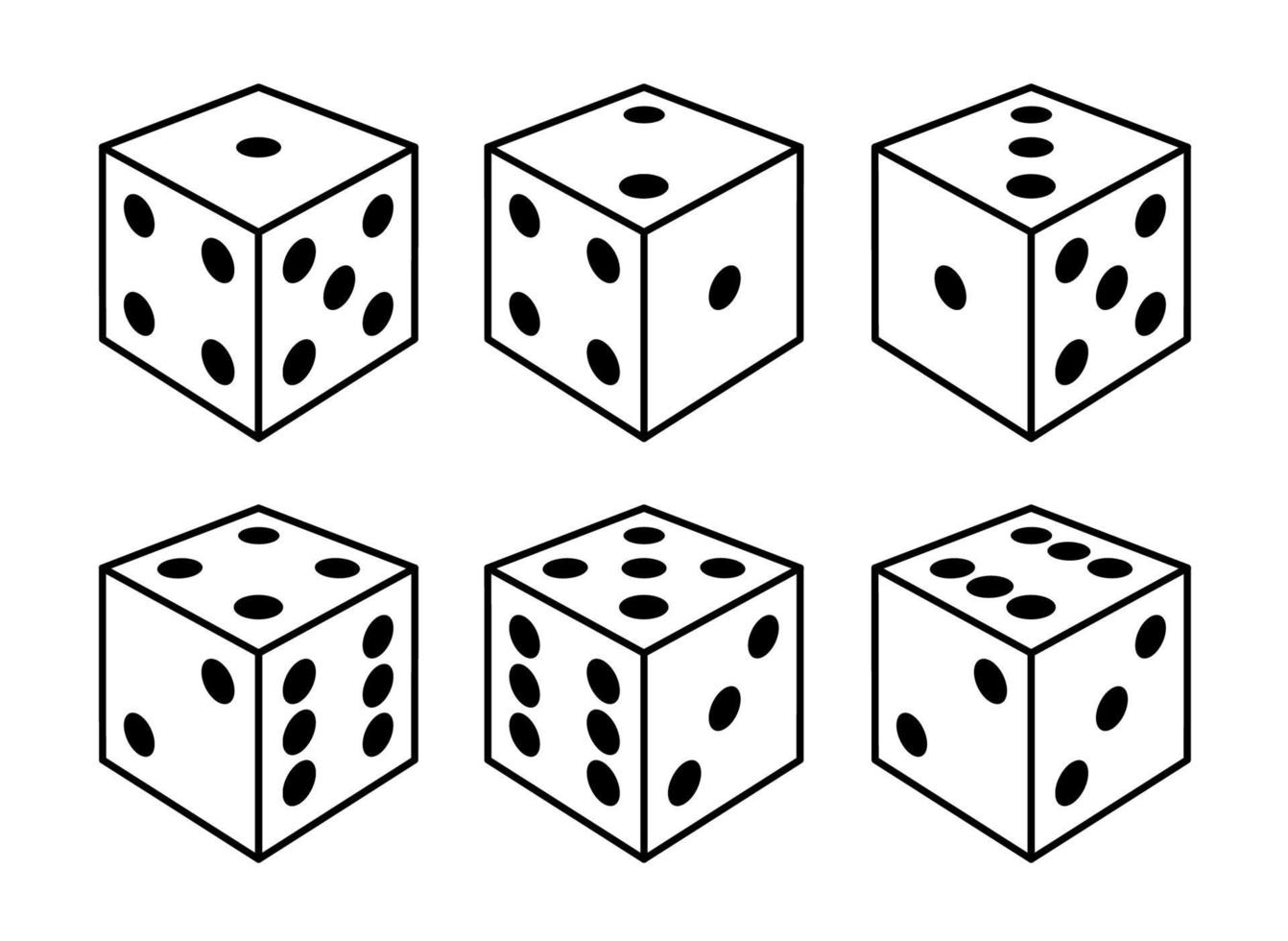 conjunto de dadinhos brancos com pontos pretos de diferentes lados vista isolada no branco. design para jogos de mesa ou de tabuleiro, jogos de azar e cassinos. ilustração vetorial. vetor