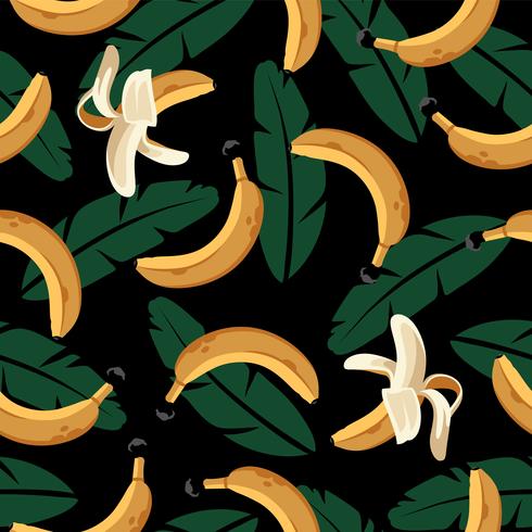 Padrão sem emenda de banana com folhas vetor