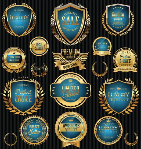 Emblemas e etiquetas de ouro premium de luxo vetor