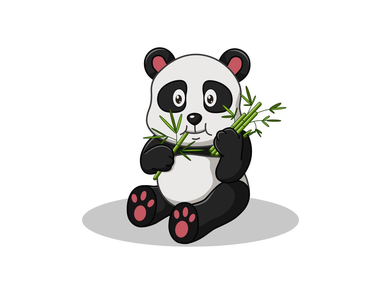 ilustração em vetor de desenho de panda fofo sentado comendo bambu