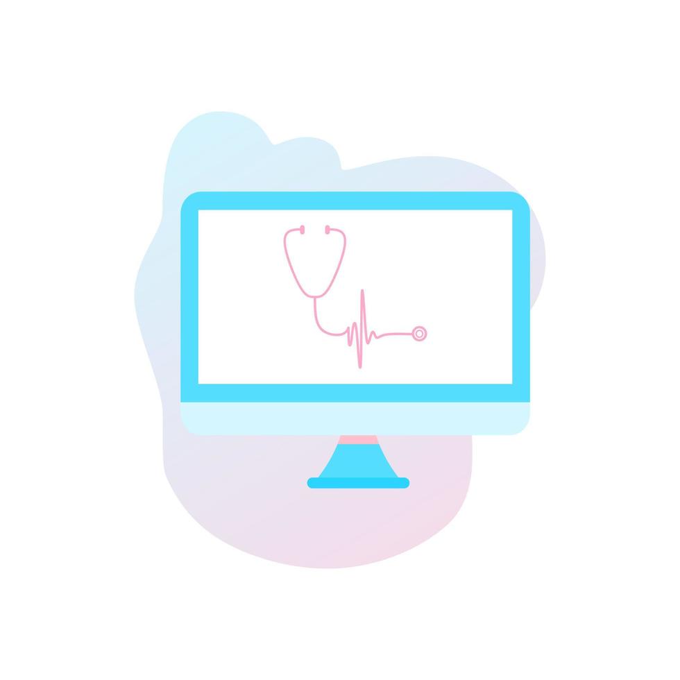 médico online na tela do laptop. conceito de consulta médica de internet. serviço da web de consultoria de saúde. suporte hospitalar online. médico de computador. pergunte a um médico, cirurgião. ilustração em vetor plana.