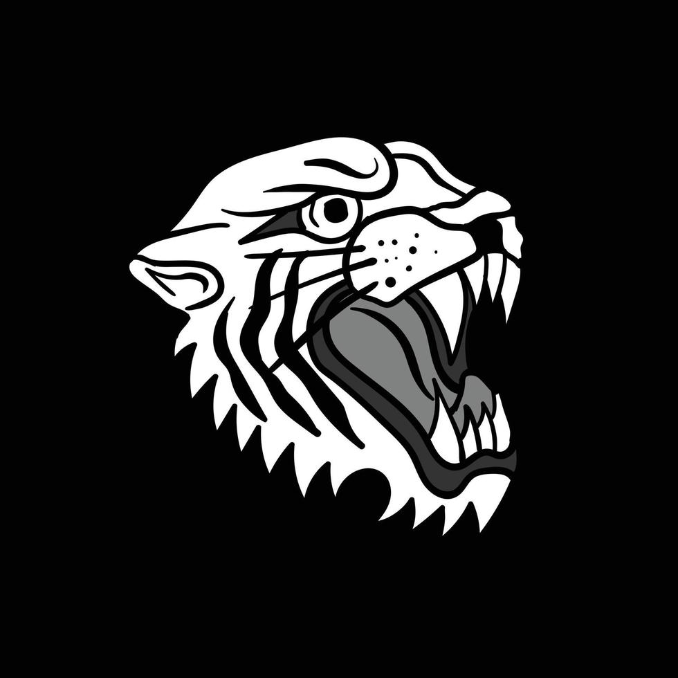 ilustração em preto e branco do tigre impressa em camisetas e suvenires vetor premium vector
