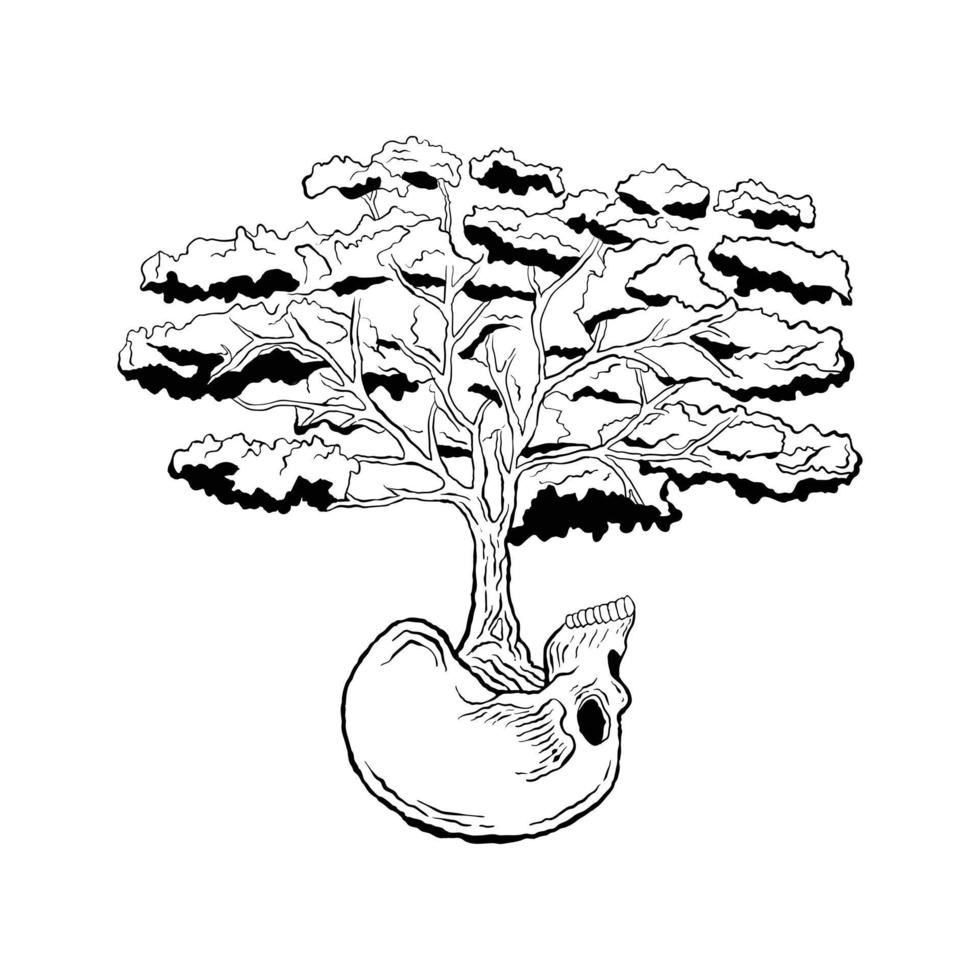 ilustração do bonsai do crânio impressão em camisetas e suvenires vetor premium vector