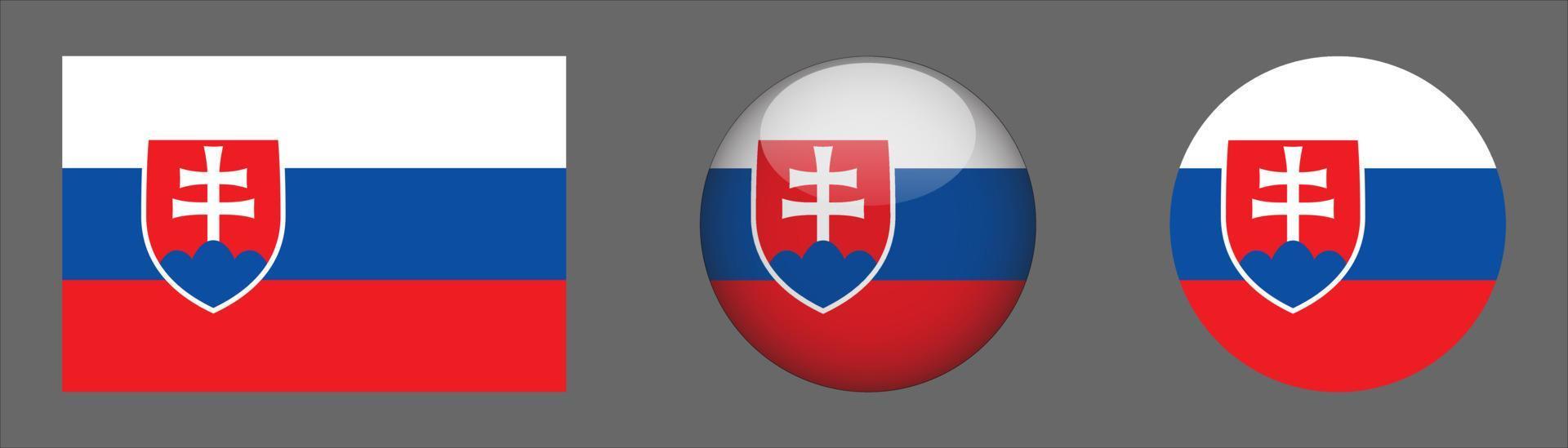 coleção do conjunto de bandeiras da Eslováquia, proporção do tamanho original, 3d arredondado e plano arredondado. vetor