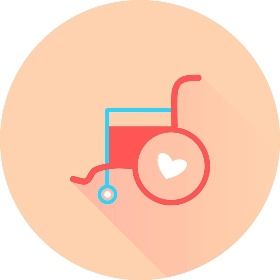 cadeira de rodas plana em ícone de círculo com longas sombras. ícone de cadeira de rodas de vetor. ícone de cadeira de rodas atraente, bonita e fiel. cadeira de rodas, deficientes, estacionamento acessibilidades, sinal de acesso. vetor
