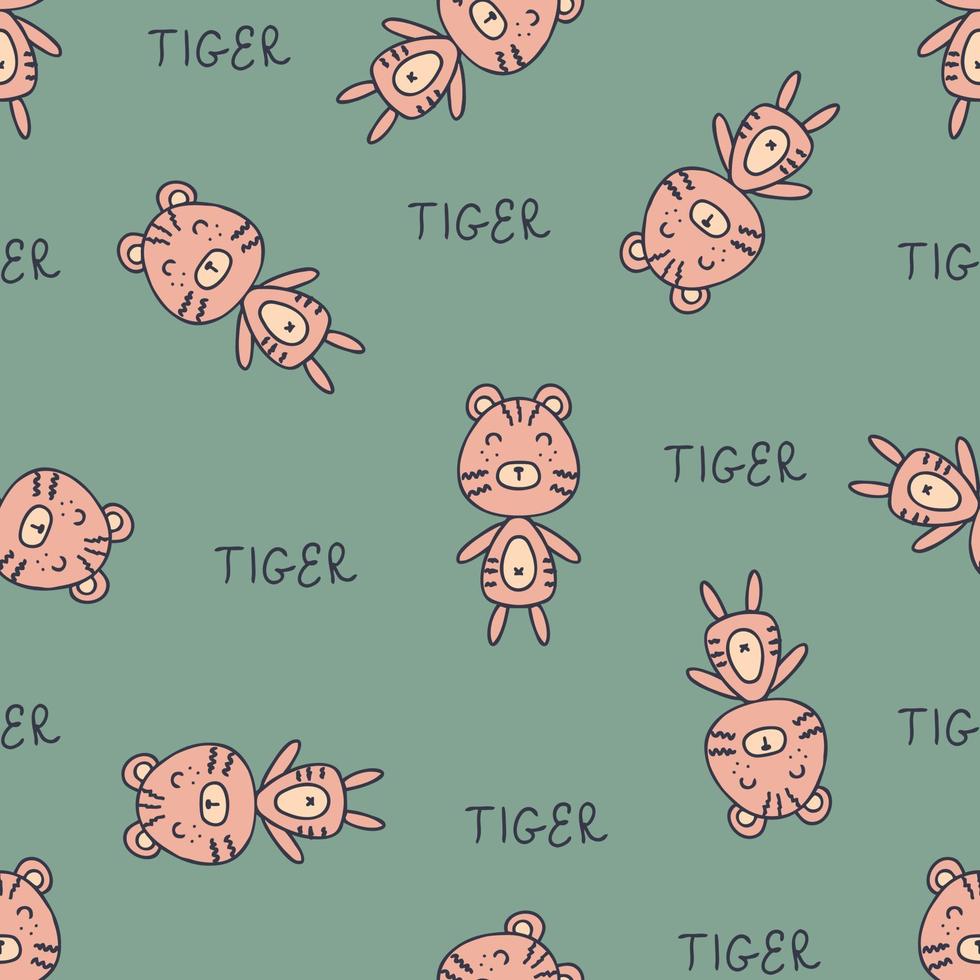 doodle tigre padrão sem emenda com inscrição. vetor