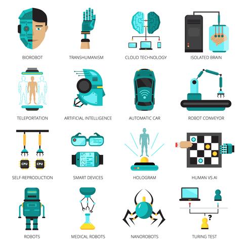 Conjunto de ícones de inteligência artificial vetor