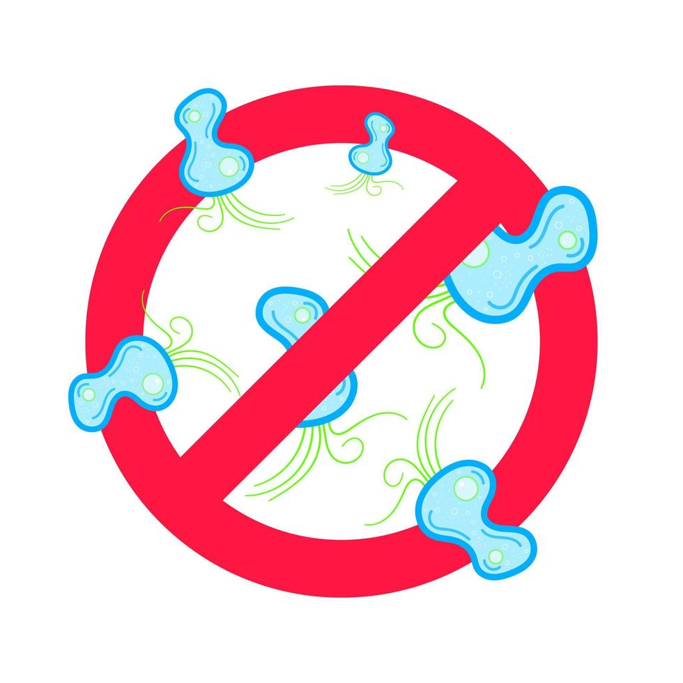 parar vírus e bactérias ruins ou sinal de proibição de germes. vetor