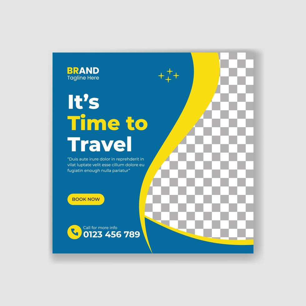 modelo de banner de postagem de mídia social de viagens para turismo feriado férias post flyer quadrado vetor