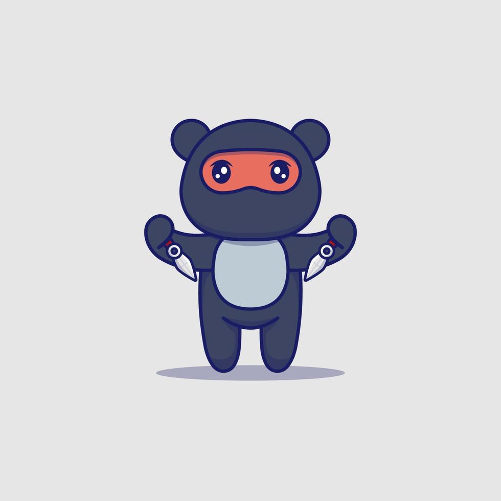 urso ninja fofo carregando armas vetor
