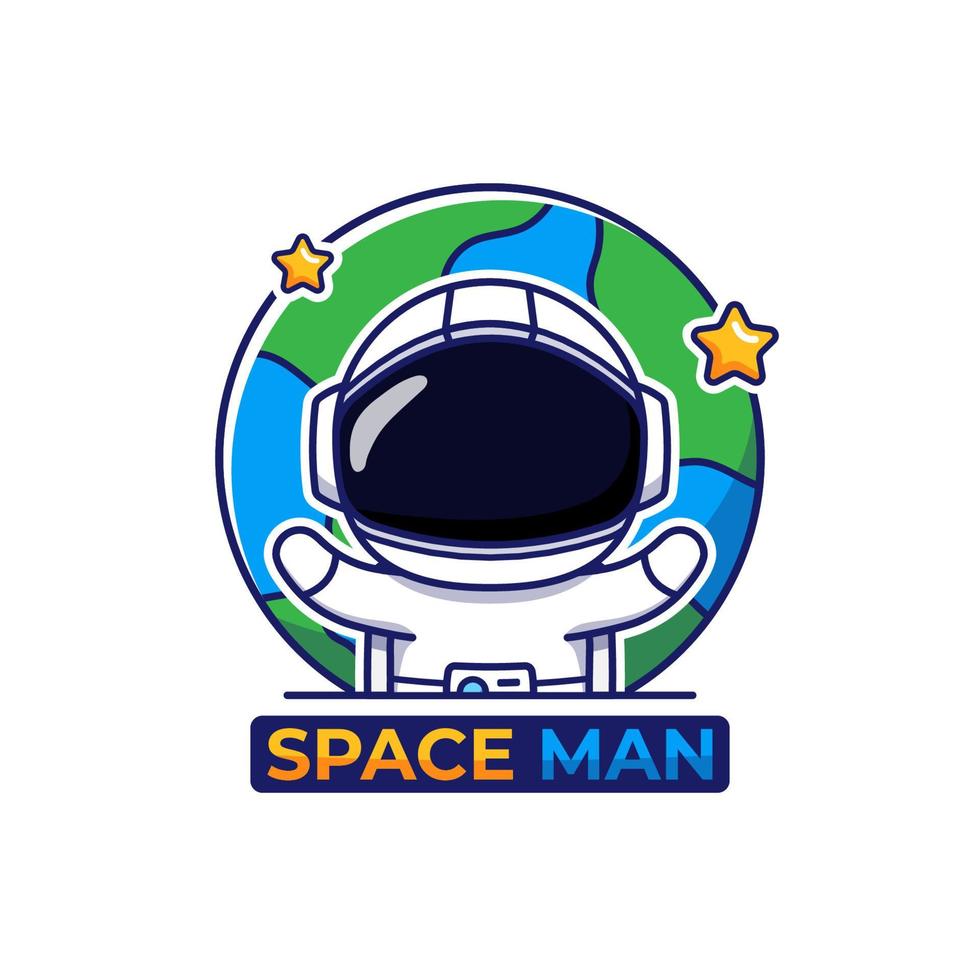 logotipo fofo de astronauta com fundo de terra vetor