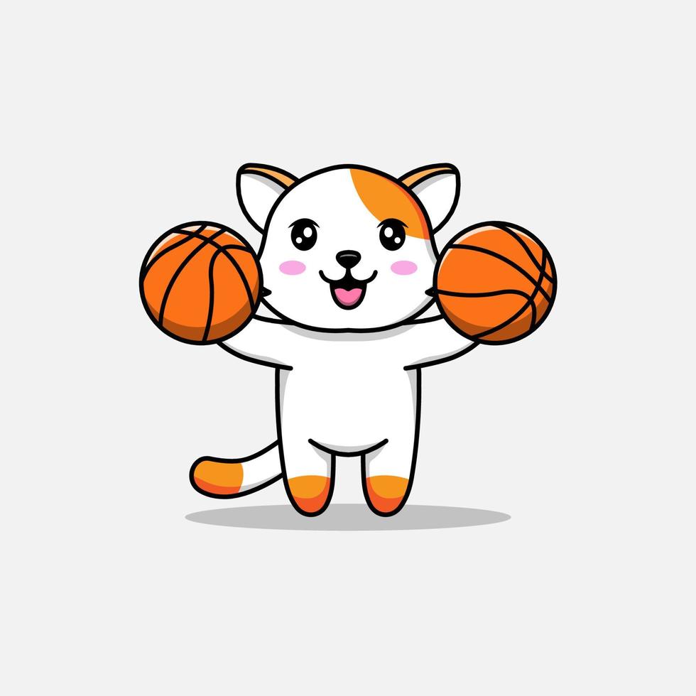 gato fofo carregando bolas de basquete vetor