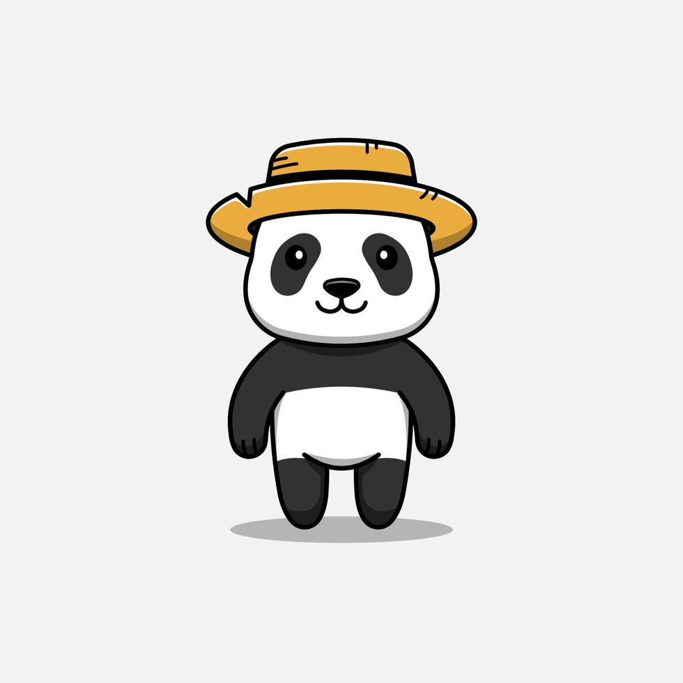 panda fofo usando chapéu de palha vetor