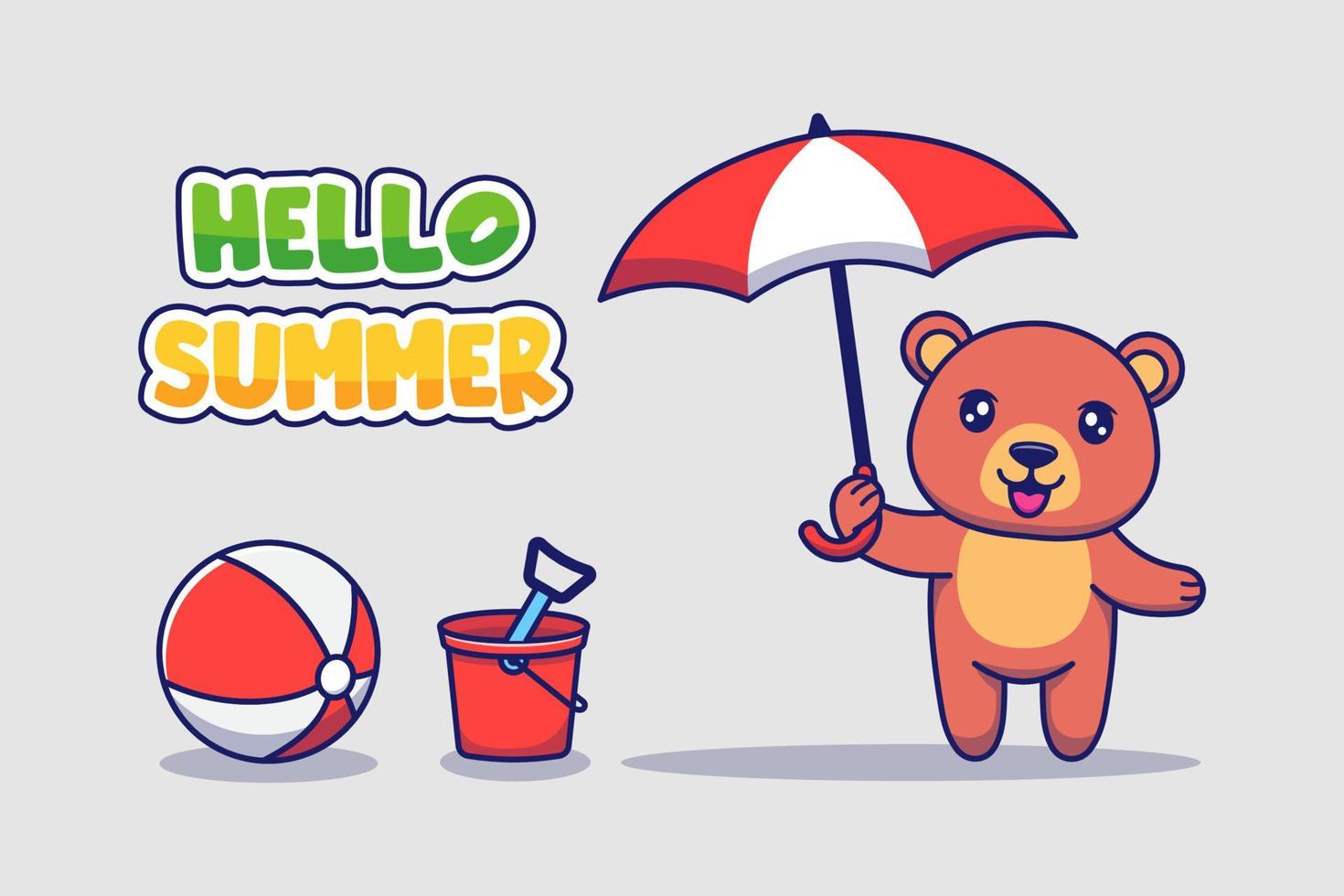 urso fofo com banner de saudação de verão olá vetor