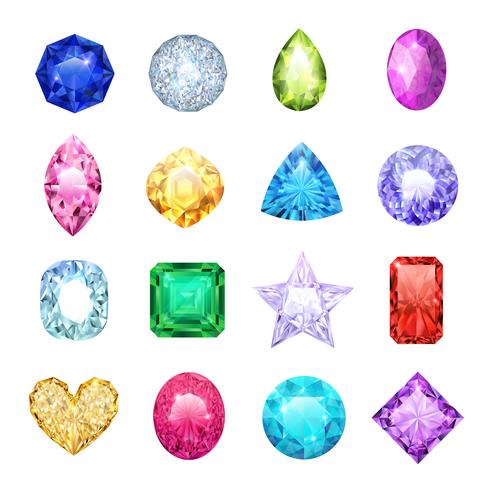 Conjunto de ícones realista de gema vetor