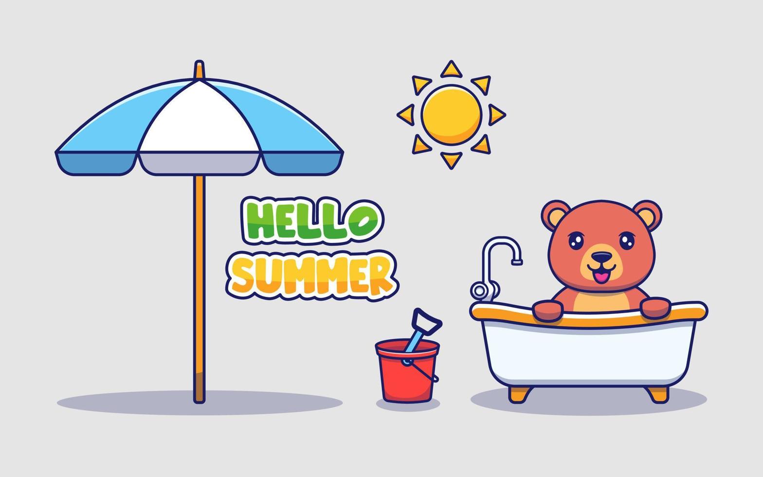 urso fofo com banner de saudação de verão olá vetor