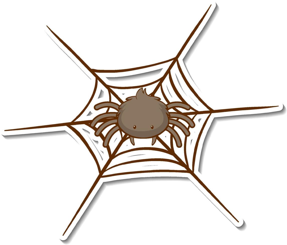 adesivo de aranha fofa na web em fundo branco vetor