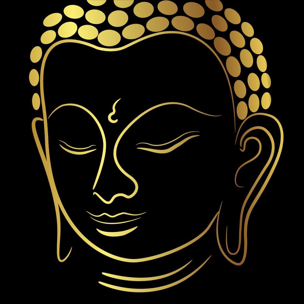 Buda com pincel dourado de linha isolada em fundo preto vetor