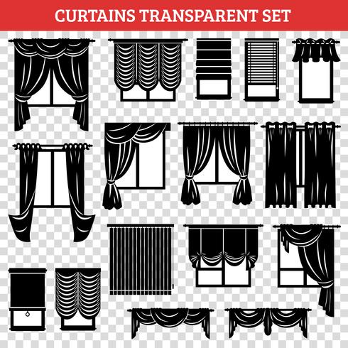 Silhuetas de preto de janelas com cortinas e venezianas vetor