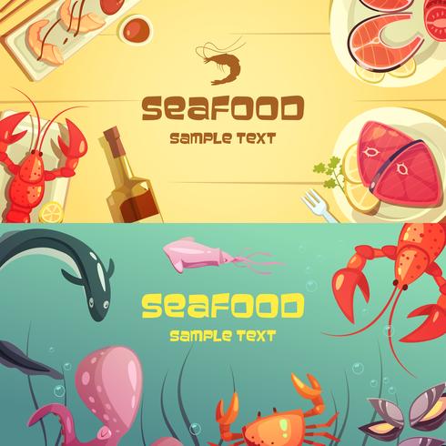 Banners de desenhos animados de frutos do mar vetor