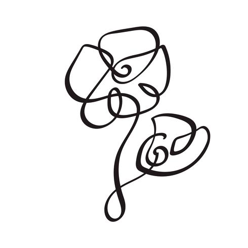 Mão de linha contínua, desenho de logotipo de conceito de flor vector caligráfico. Elemento de design floral escandinavo Primavera no estilo minimalista. Preto e branco