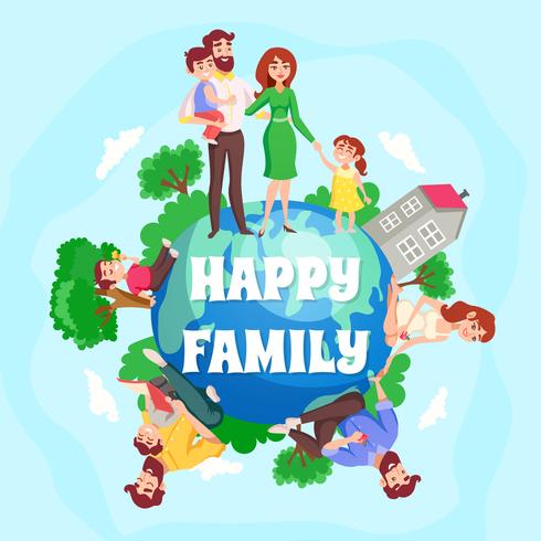 Composição de desenhos animados de família feliz vetor