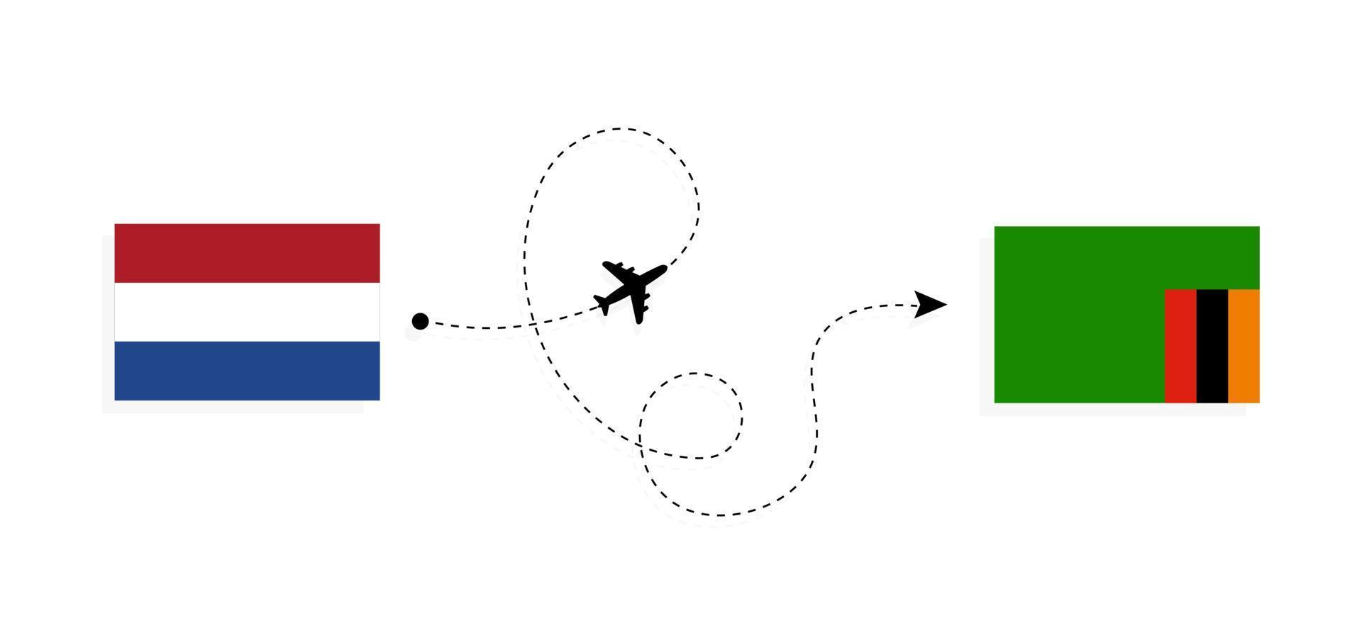 voo e viagem da Holanda para a Zâmbia pelo conceito de viagem de avião de passageiros vetor