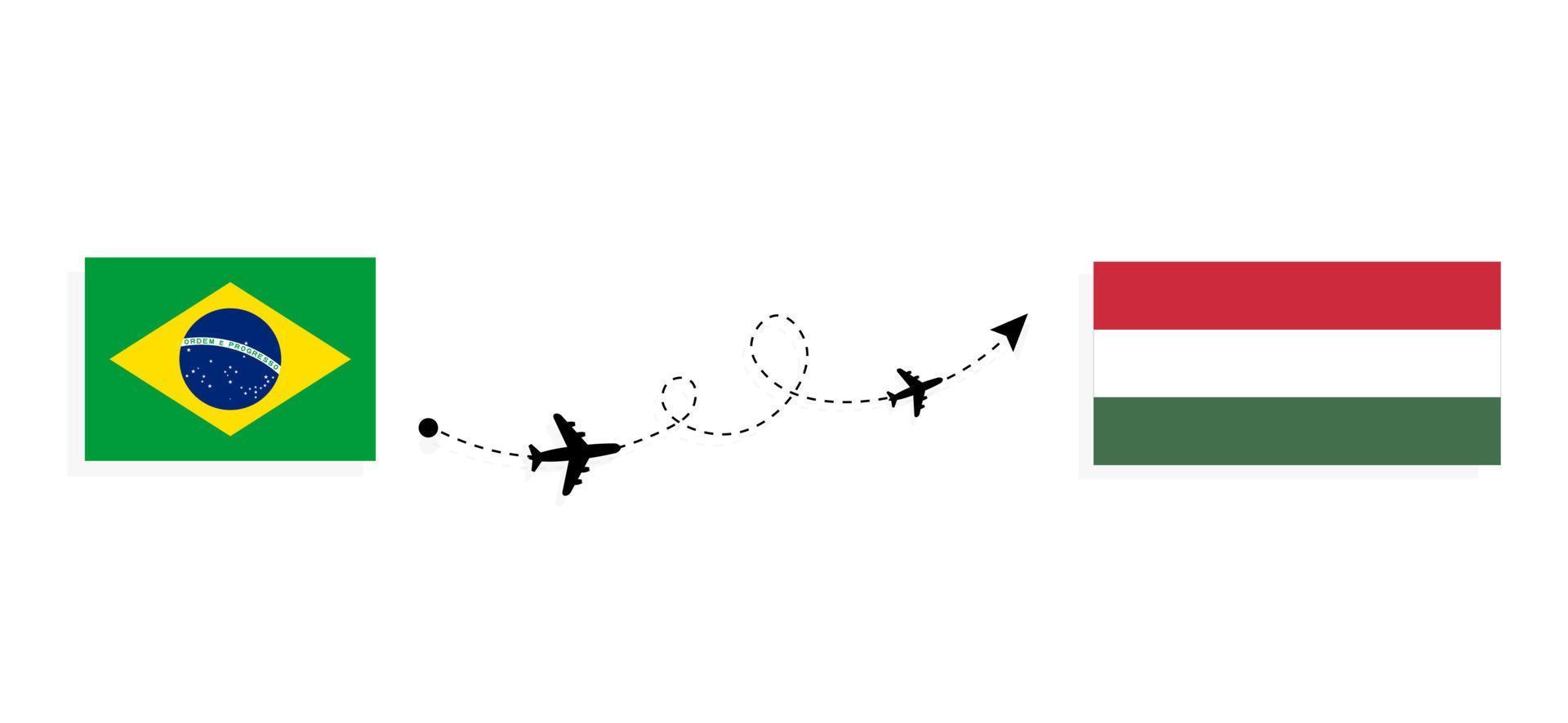 voo e viagens do brasil para a hungria pelo conceito de viagens de avião de passageiros vetor