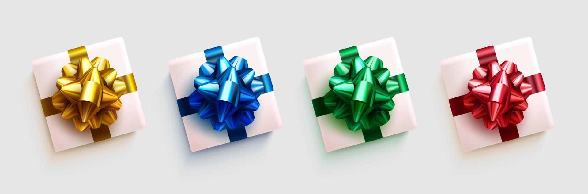 conjunto de vetores de elementos de caixas de presente de Natal. caixa de presentes com elemento de laço de fita elegante para design de presentes de celebração de natal, aniversário e férias. ilustração vetorial.