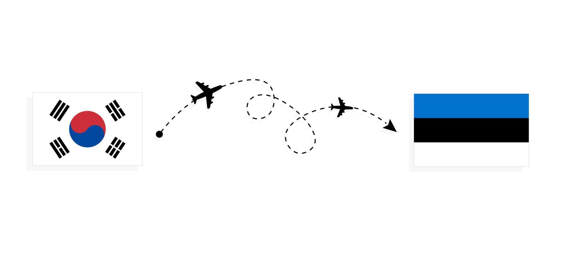 voo e viagem da Coreia do Sul para a Estônia pelo conceito de viagem de avião de passageiros vetor