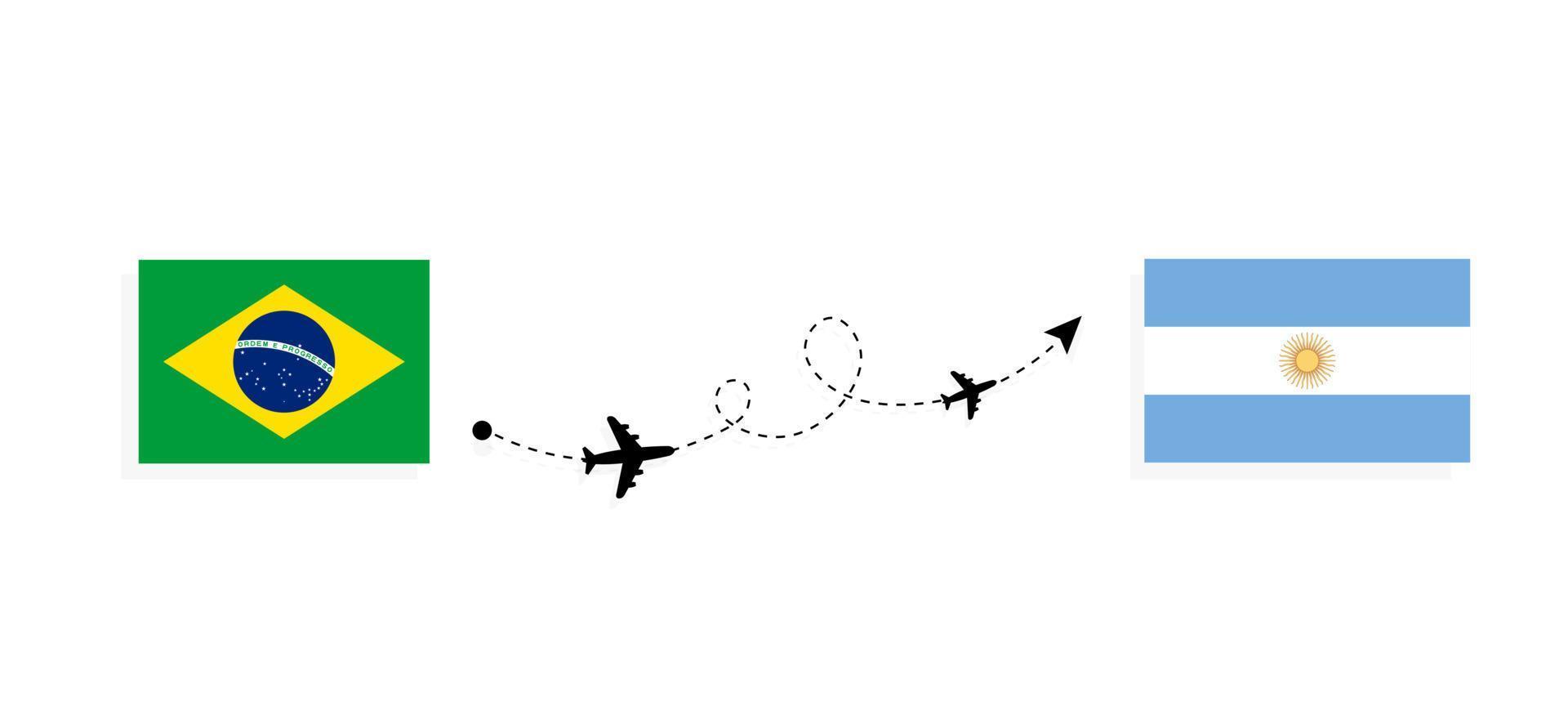 voo e viagem do Brasil para a Argentina pelo conceito de viagem de avião de passageiros vetor