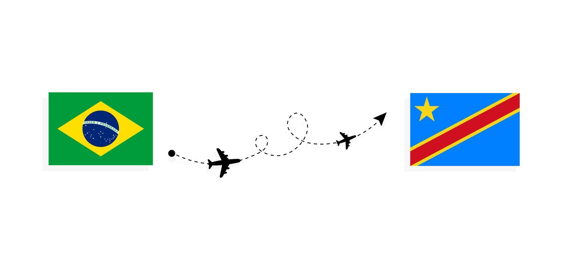 voo e viagem do brasil para a república democrática do congo pelo conceito de viagem de avião de passageiros vetor