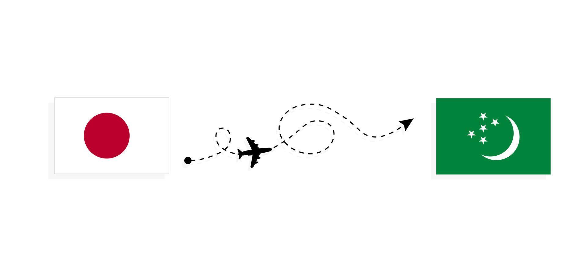 voo e viagem do Japão para o Turcomenistão pelo conceito de viagem de avião de passageiros vetor