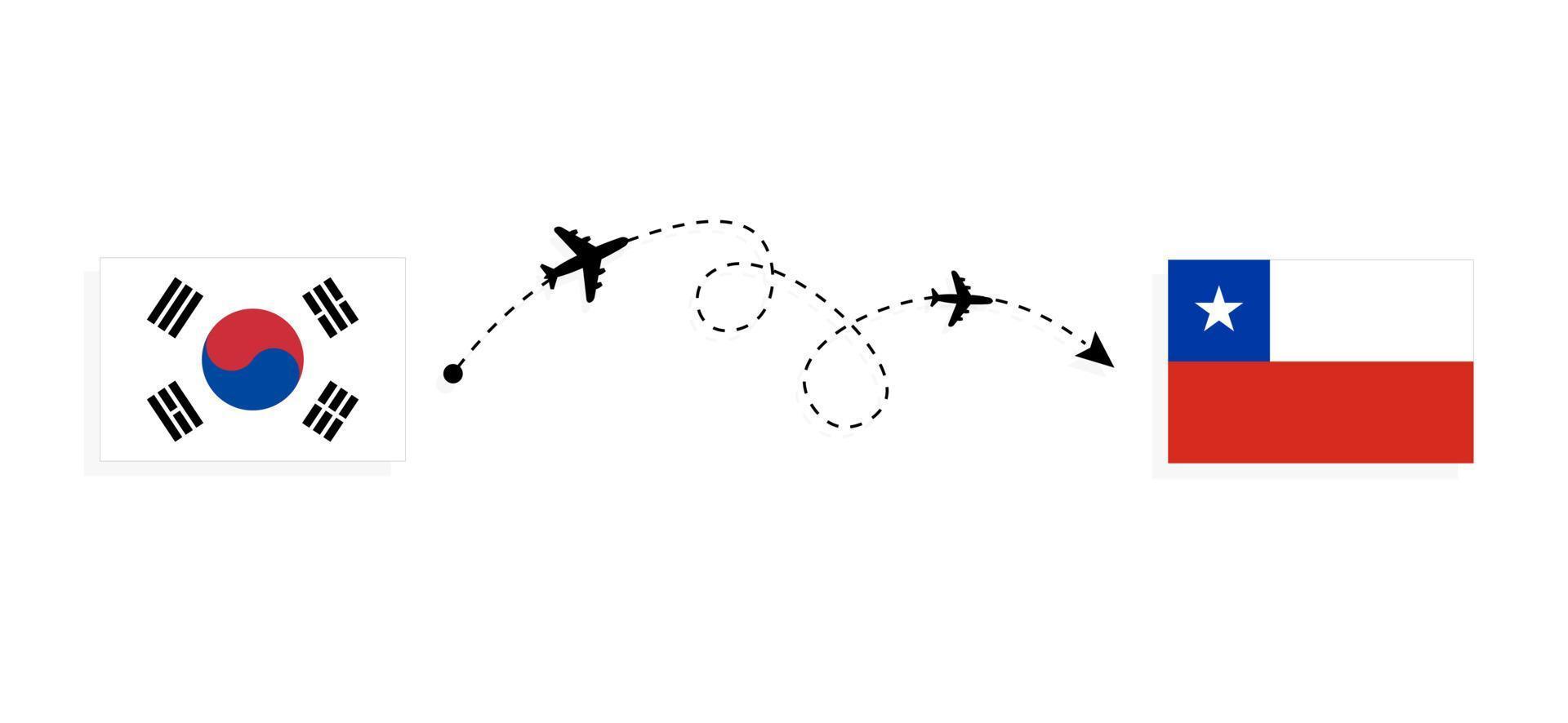 voo e viagem da Coreia do Sul ao Chile pelo conceito de viagem de avião de passageiros vetor