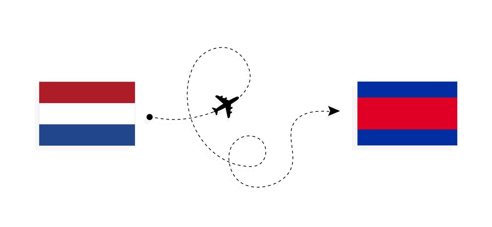 voo e viagem da Holanda para o Camboja pelo conceito de viagem de avião de passageiros vetor