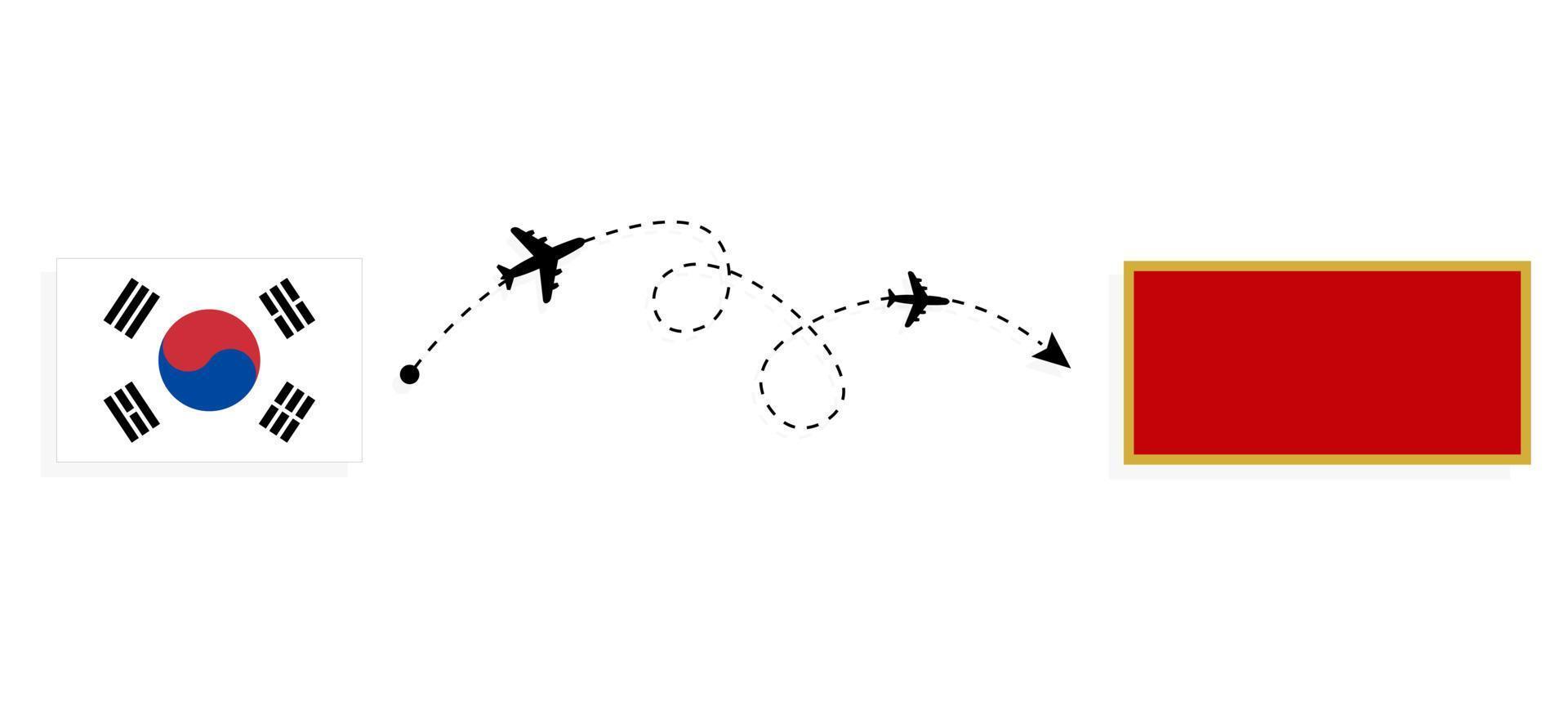 voo e viagem da Coreia do Sul para montenegro pelo conceito de viagem de avião de passageiros vetor