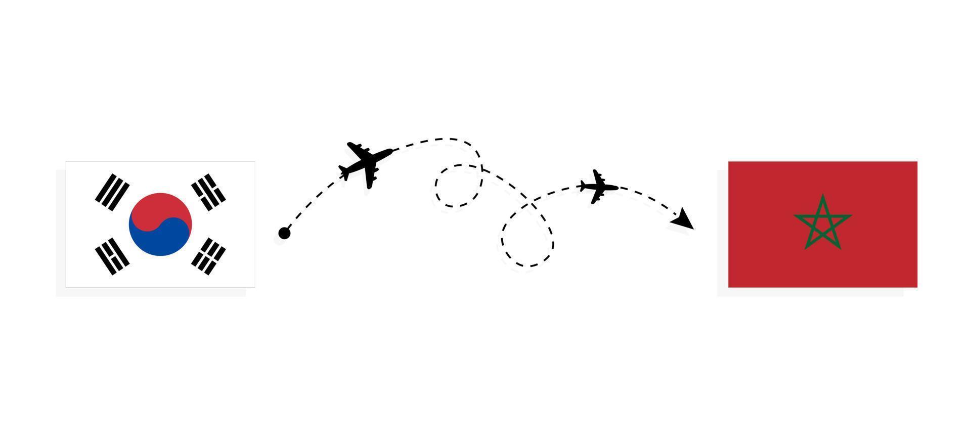 voo e viagem da Coreia do Sul para Marrocos pelo conceito de viagem de avião de passageiros vetor